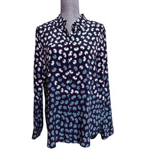 Equipment Femme 100% Silk Eye Print Button Front Blouse Navy Size Large